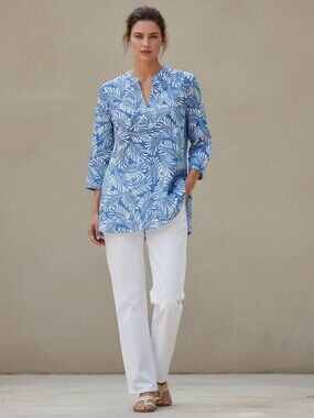 Talbots Blue and White Tunic Blouse M